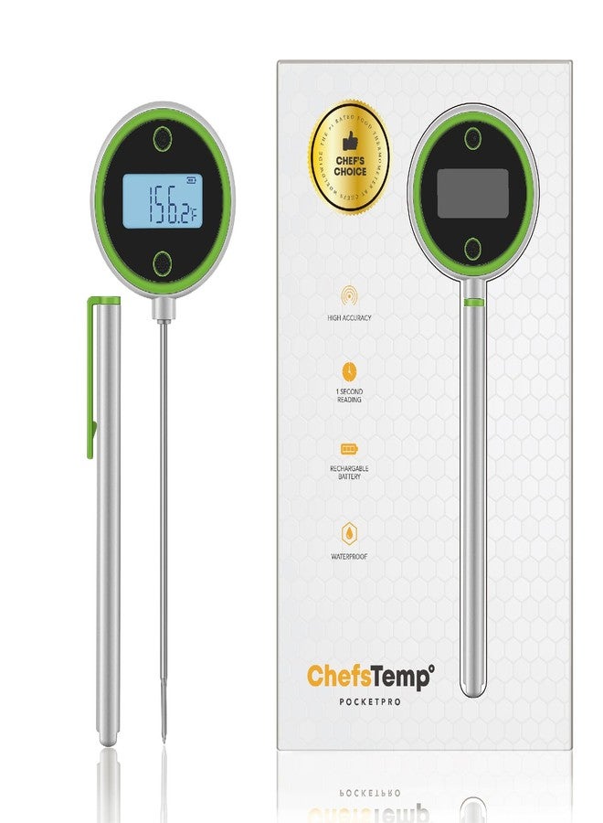 ChefsTemp Pocket Pro 1-Second Instant Read Digital Meat Thermometer Rechargeable for Grilling, Food, BBQ, Kitchen Cooking, Oil Deep Frying & Candy (Lime Zest) - Image 1